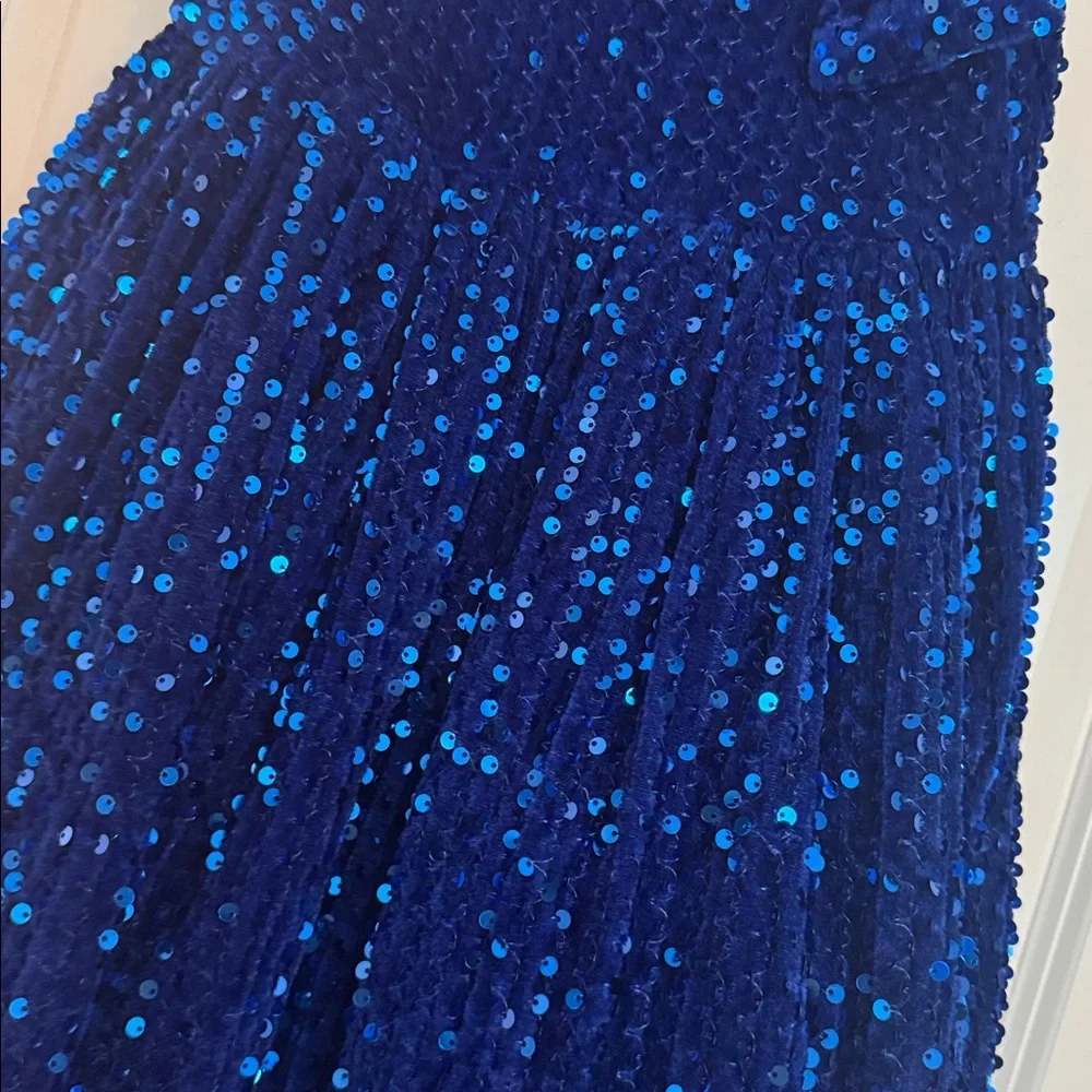 Girls One-Shoulder Sequin Party Dress - Royal Blue